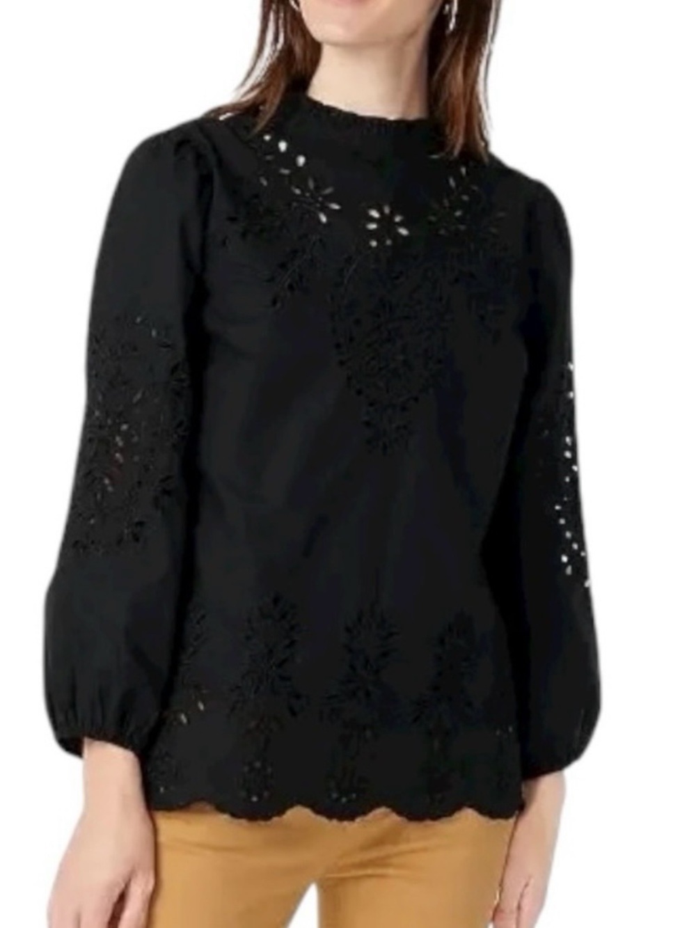 J.Crew Black Eyelet Long-Sleeve Women's Top Size Medium